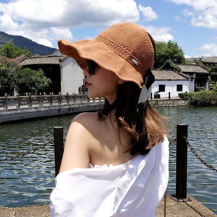 Trendy summer straw hat with opening for ponytail | Buy 1, get 1 free - SonnenSchwung-Gray-The Livary