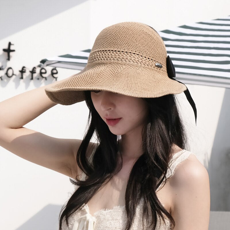 Trendy summer straw hat with opening for ponytail | Buy 1, get 1 free - SonnenSchwung-Gray-The Livary