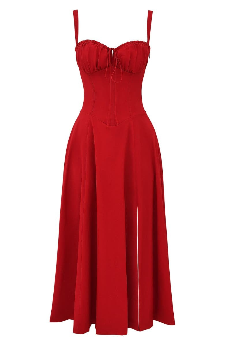 Bustier Summer Dress with Waist Shaper - Isabella-Knee length - 1 layer-Red-XS-The Livary
