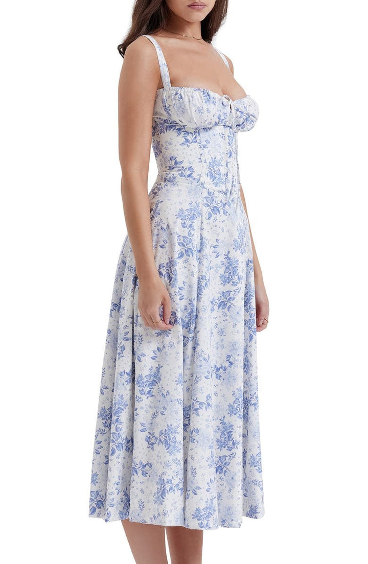 Bustier Summer Dress with Waist Shaper - Isabella-Knee length - 1 layer-Pink Flowers-XS-The Livary