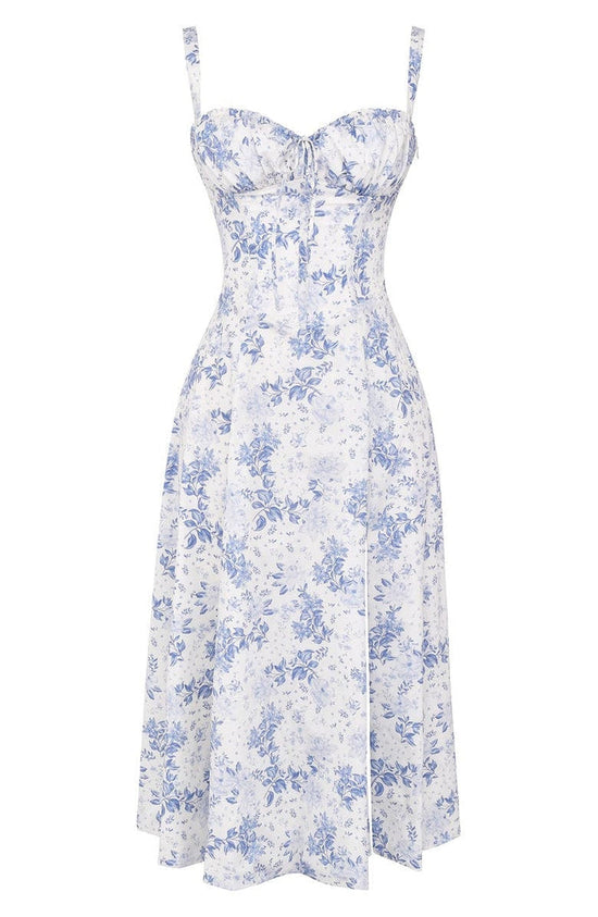 Floral Maxi Dress with Waist Definition - Fleur-Rose blossom-S-The Livary