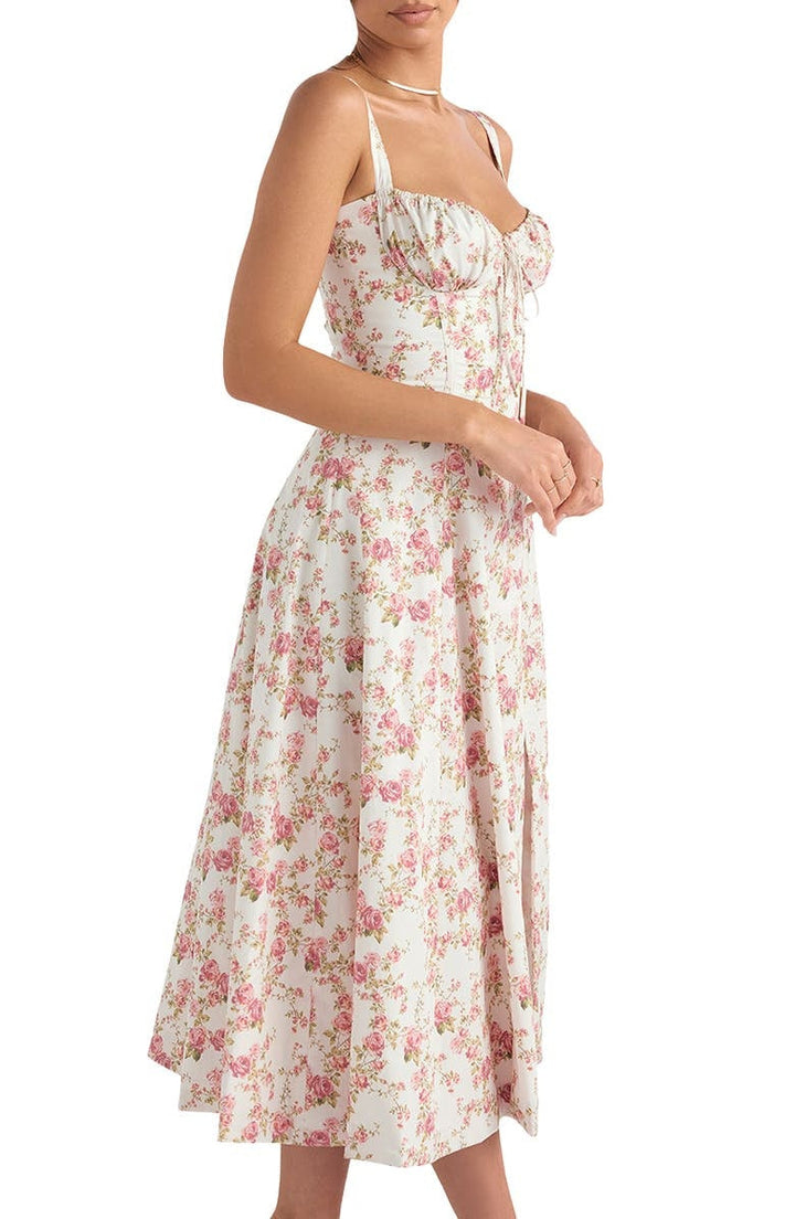 Bustier Summer Dress with Waist Shaper - Isabella-Knee length - 1 layer-Pink Flowers-XS-The Livary