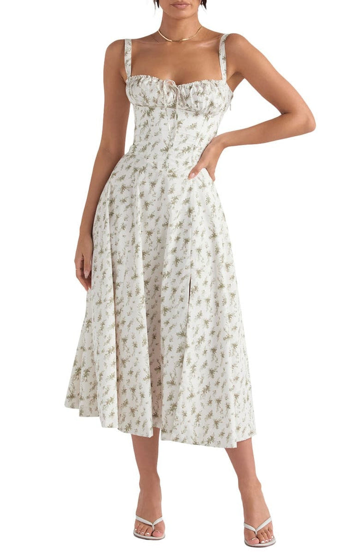 Bustier Summer Dress with Waist Shaper - Isabella-Knee length - 1 layer-Pink Flowers-XS-The Livary