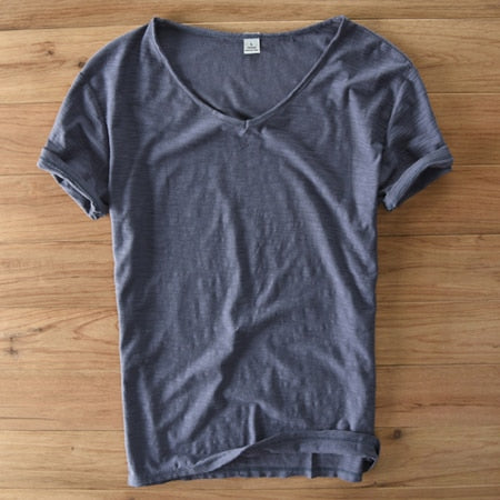Light Linen V-Neck Shirt for Men – Breathable & Summery – Thilo-Grey-M-The Livary
