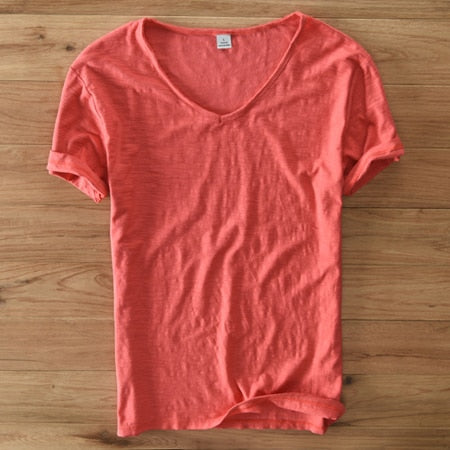 Light Linen V-Neck Shirt for Men – Breathable & Summery – Thilo-Red-M-The Livary