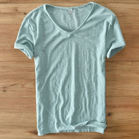 Men's V-Neck Linen Shirt – Luca-White-M-The Livary