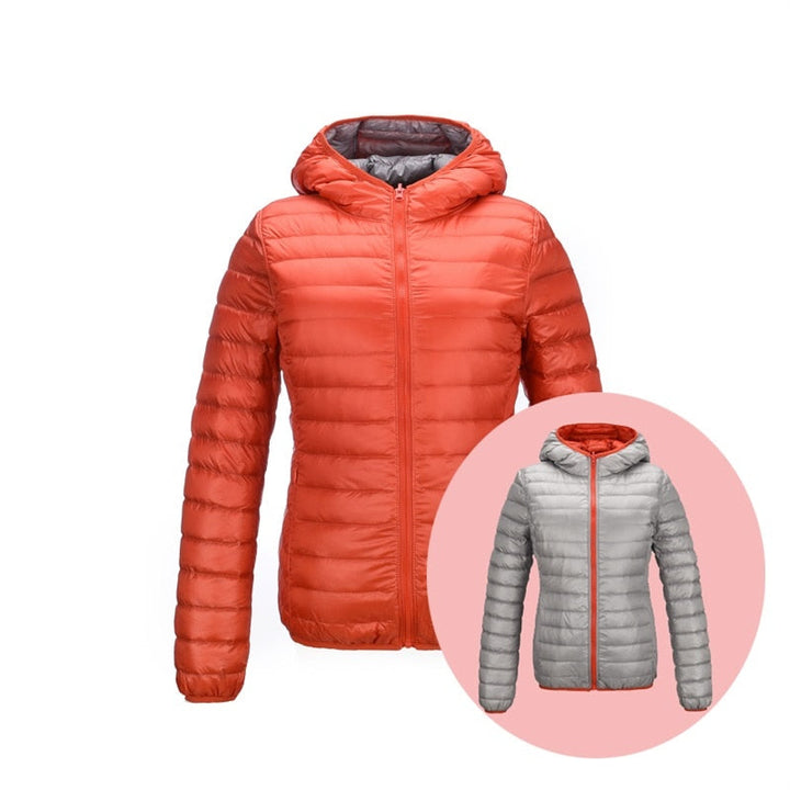 Stylish Reversible Women's Down Jacket - Aurora-Orange/Grey-S-The Livary
