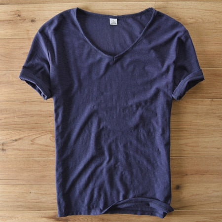 Men's V-Neck Linen Shirt – Luca-White-M-The Livary