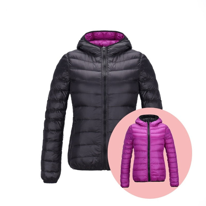 Stylish Reversible Women's Down Jacket - Aurora-Black/Purple-S-The Livary