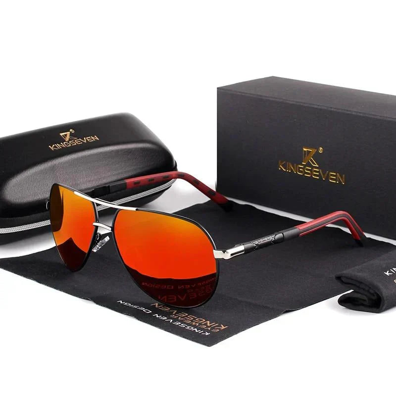 Stylish men's sunglasses with UV400 protection – Lennart-Silver-Red-The Livary