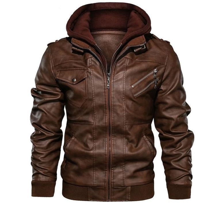 Men's Faux Leather Biker Jacket – Dane-Brown-S-The Livary