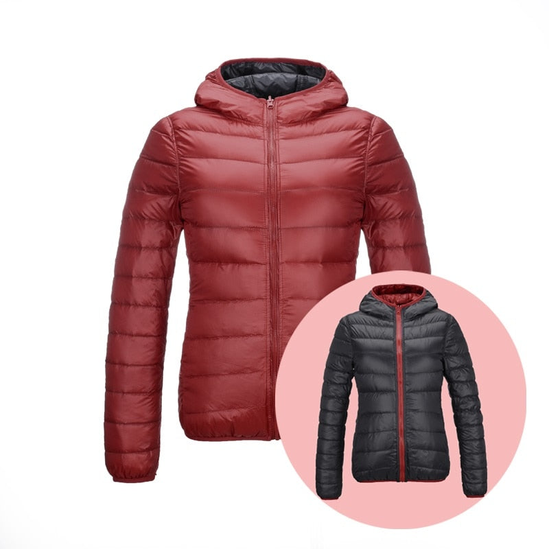 Stylish Reversible Women's Down Jacket - Aurora-Red/Black-S-The Livary