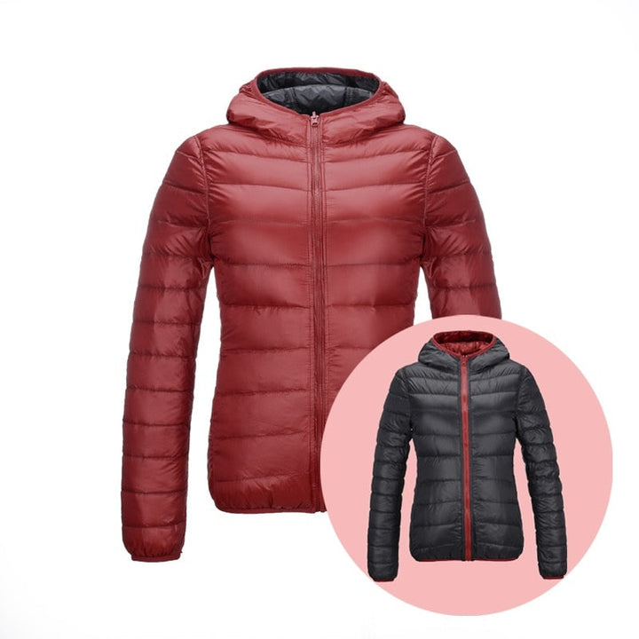 Stylish Reversible Women's Down Jacket - Aurora-Red/Black-S-The Livary