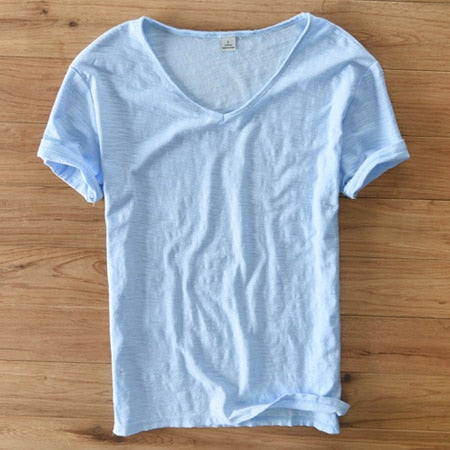 Men's V-Neck Linen Shirt – Luca-White-M-The Livary