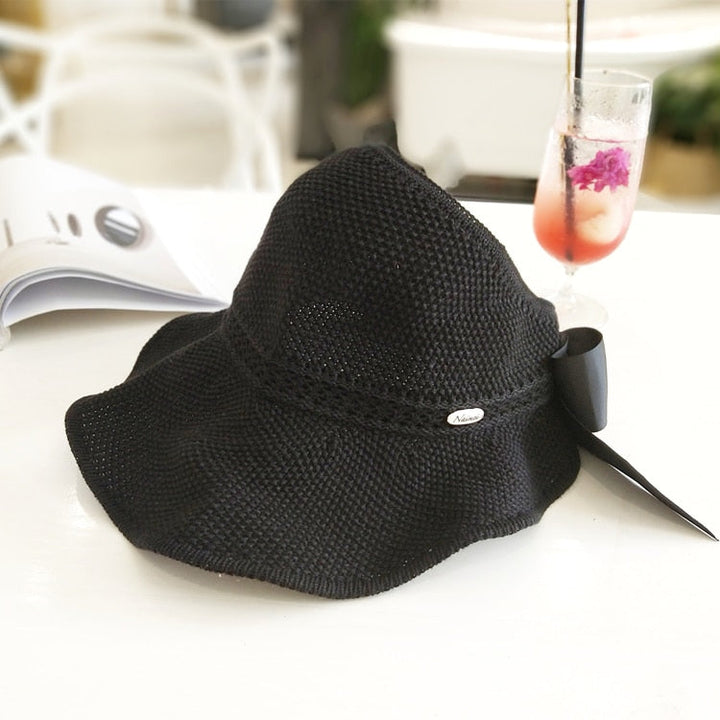 Trendy summer straw hat with opening for ponytail | Buy 1, get 1 free - SonnenSchwung-Black-The Livary
