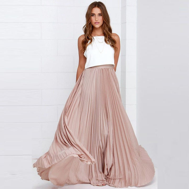 Trendy Pleated Maxi Skirt with High Waist – Mirella-S-The Livary