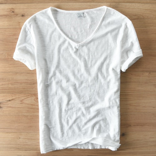 Men's V-Neck Linen Shirt – Luca-White-M-The Livary