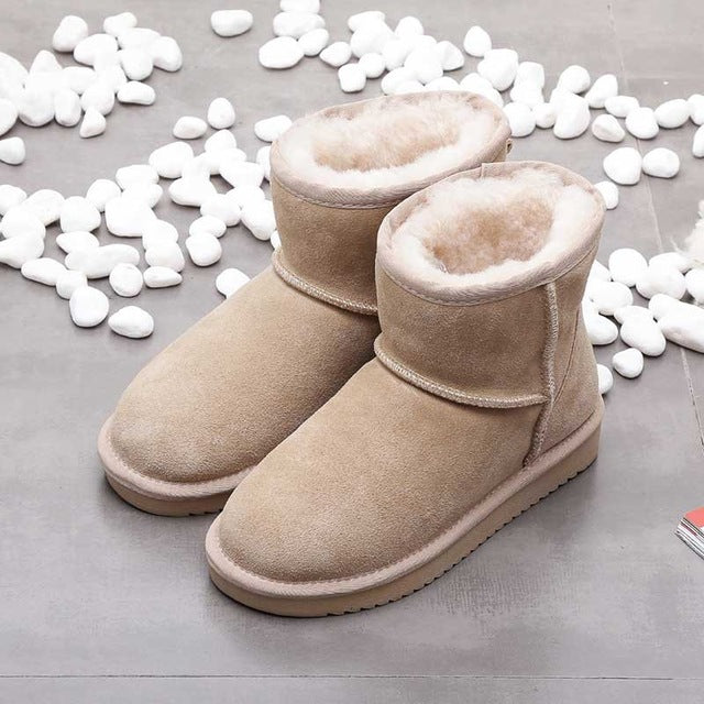 Single High Leather Women's Snow Boots - Nora-Beige-2.5-The Livary