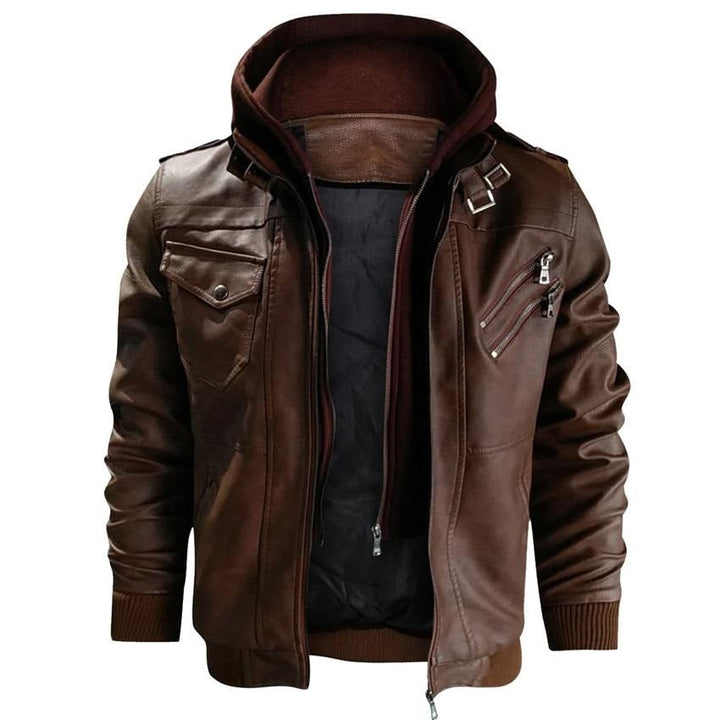 Men's Faux Leather Biker Jacket – Dane-Brown-S-The Livary