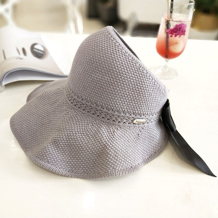 Trendy summer straw hat with opening for ponytail | Buy 1, get 1 free - SonnenSchwung-Gray-The Livary
