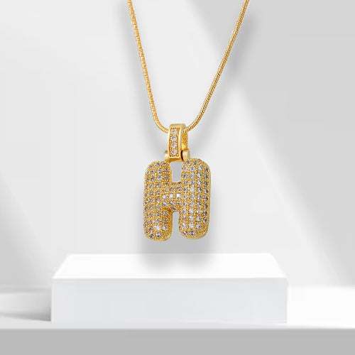 Bubble Letters Necklace with Pendant - LuxeLette-H-The Livary