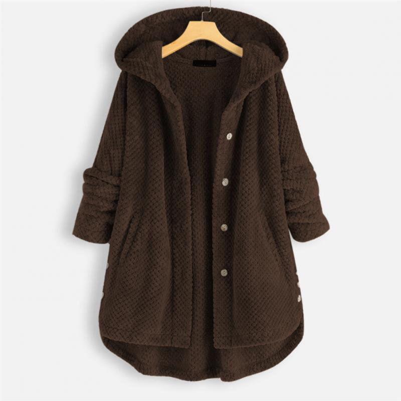 Trendy Cut Fleece Jacket with Hood - FleeceLux-Brown-S-The Livary