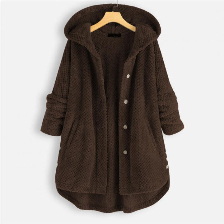 Trendy Cut Fleece Jacket with Hood - FleeceLux-Brown-S-The Livary