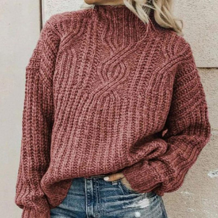 Comfortable Knitted Sweater with Roll Neck - Elise-Pink-XS-The Livary