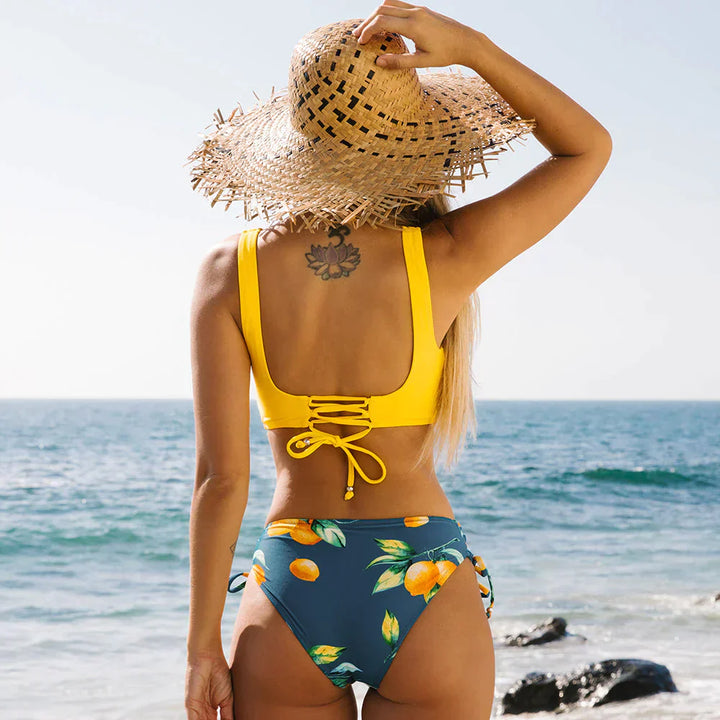 Trendy wrap bikini with floral pattern – Lucille-Dark green-S-The Livary