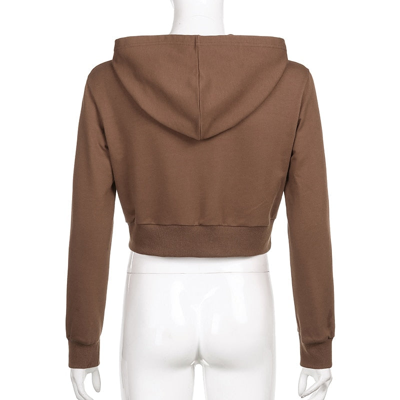 Trendy Fitted Women's Cropped Zip-Up Hoodie with Hood – Alina-Brown-S-The Livary