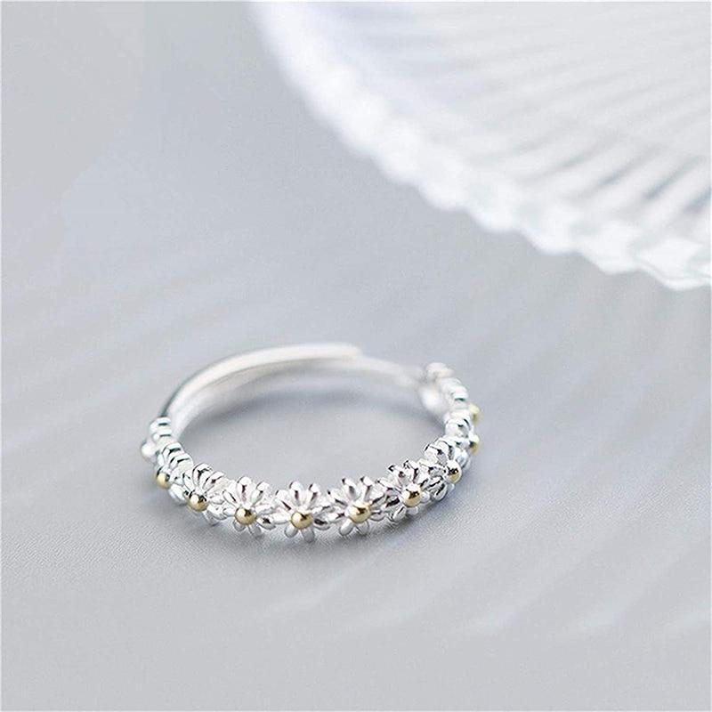Adjustable Silver Daisy Ring - Fiora-The Livary