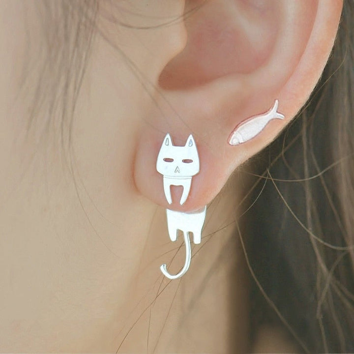 Silver Climbing Cat Earrings - Luna-The Livary