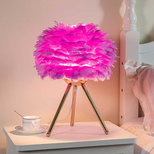 Dimmable Table Lamp with Luxury Feathers – Pluma-Purple-The Livary