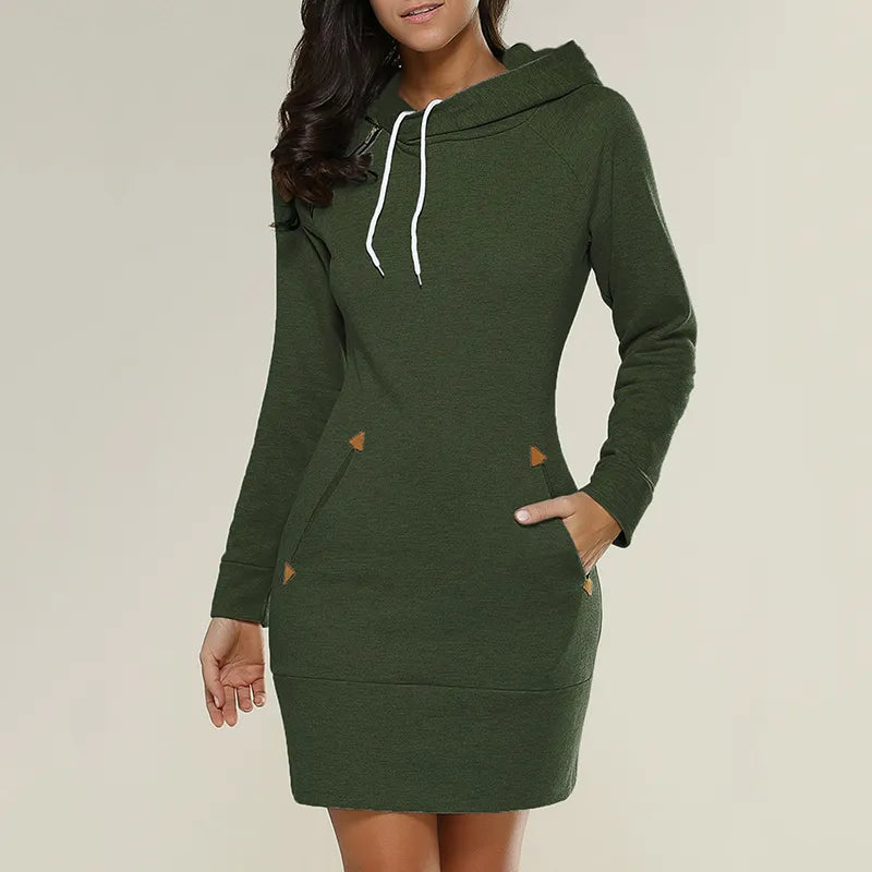 Hooded sweatshirt dress with pockets – Isabella-Green-S-The Livary
