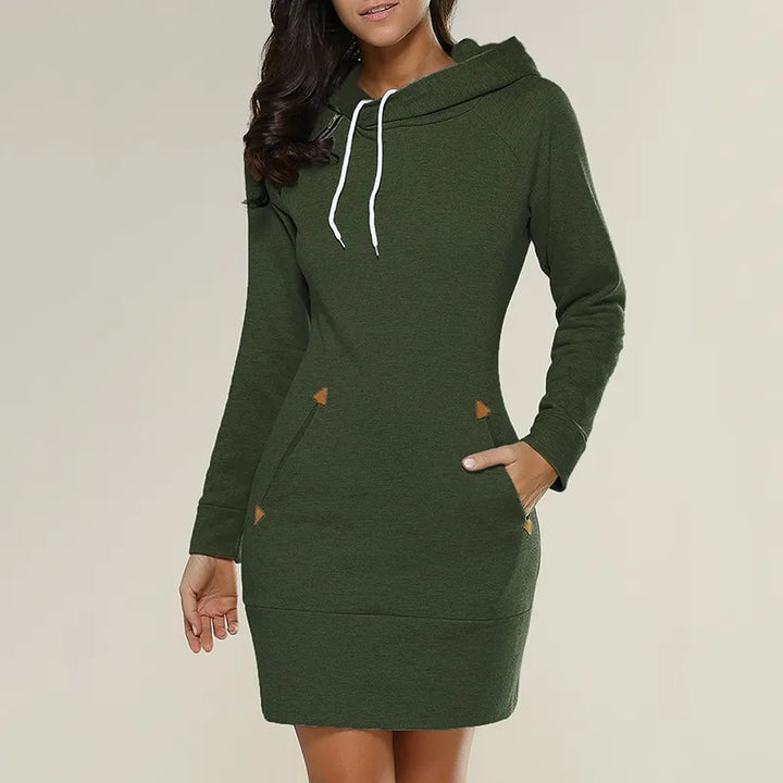 Hooded sweatshirt dress with pockets – Isabella-Green-S-The Livary