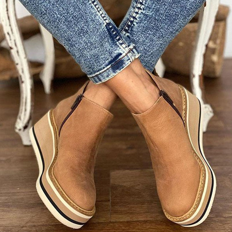 Comfortable Platform Ankle Boots - Mira-Light brown-4.5-The Livary