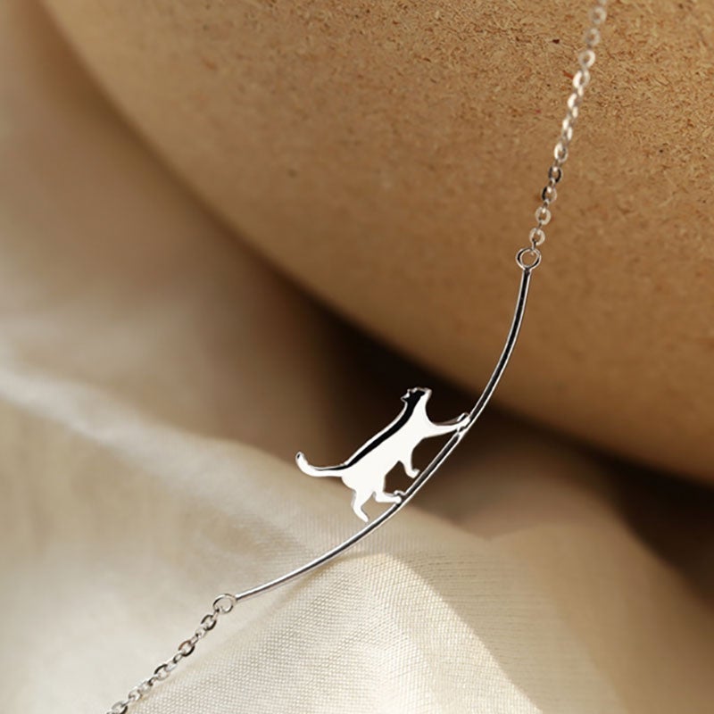 Silver Climbing Cat Necklace - Felina-The Livary