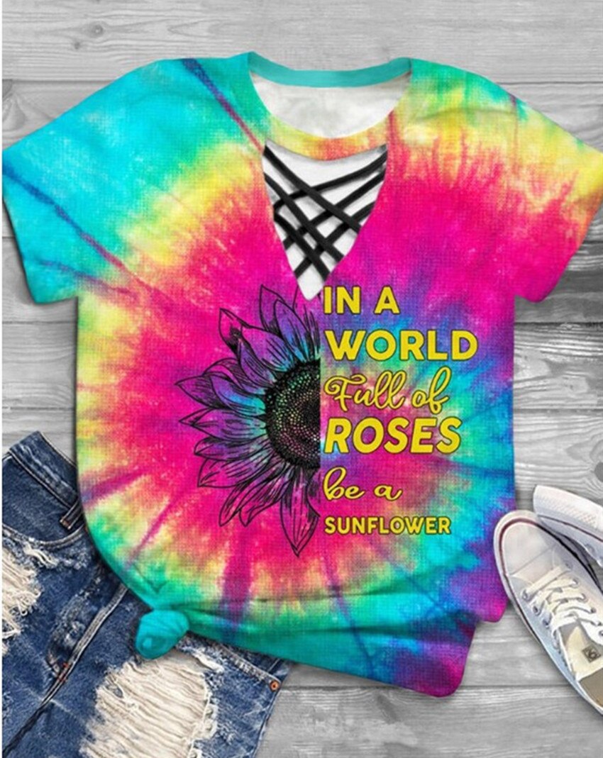 Trendy women's T-shirt with cut-out design and tie-dye pattern – Norina-B-S-The Livary