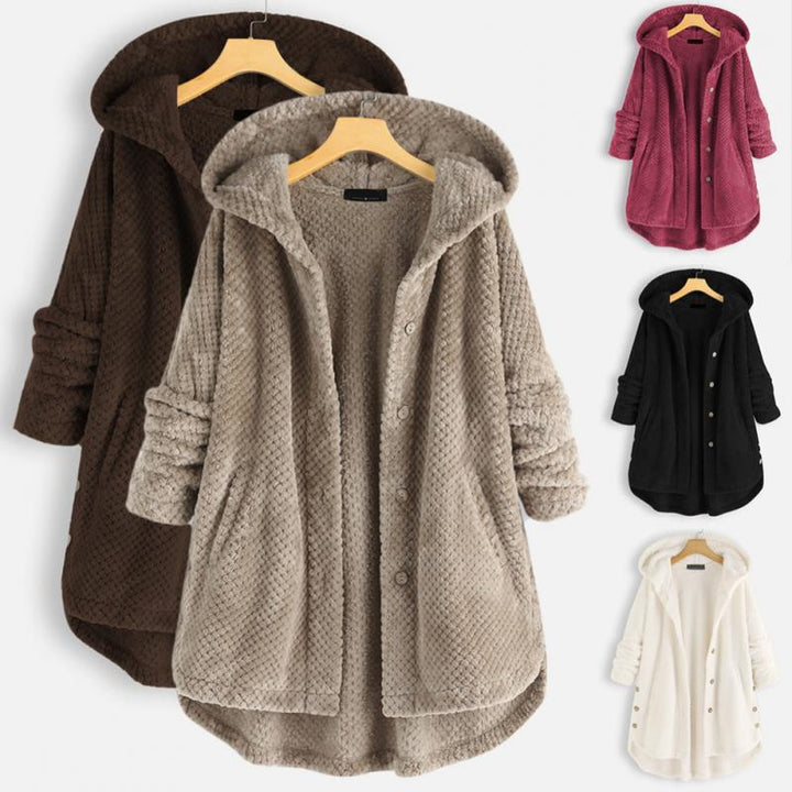Trendy Cut Fleece Jacket with Hood - FleeceLux-White-S-The Livary