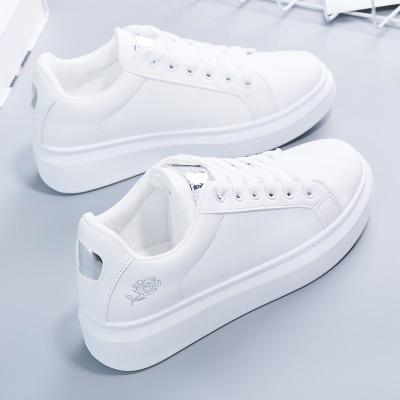 Trendy ladies' sneakers made of synthetic leather with metallic accents – Norell-White - Gold-3-The Livary