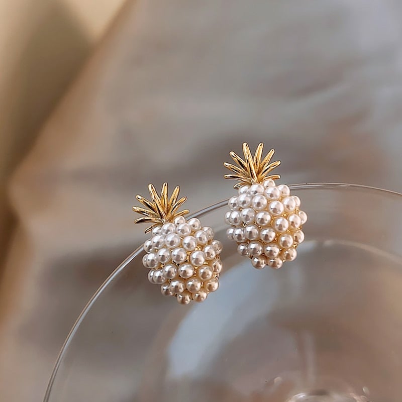 Tropical Pineapple and Pearl Earrings - Leilani-The Livary