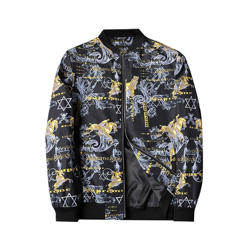 Abstract Printed Men's Bomber Jacket - Enzo-Dark grey-S-The Livary