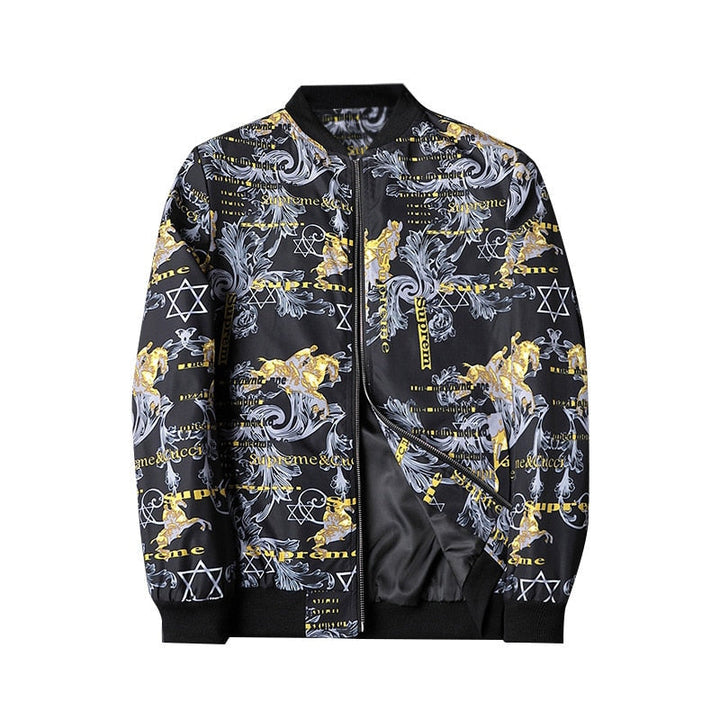 Abstract Printed Men's Bomber Jacket - Enzo-Dark grey-S-The Livary
