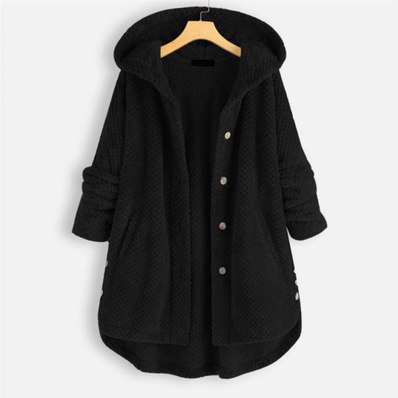 Trendy Cut Fleece Jacket with Hood - FleeceLux-Black-S-The Livary