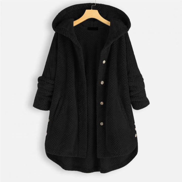Trendy Cut Fleece Jacket with Hood - FleeceLux-Black-S-The Livary