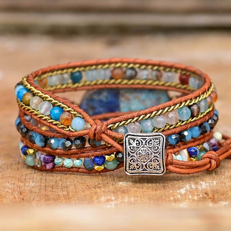 Blue Hamsa Turquoise Wrap Bracelet - Soraya-The Livary