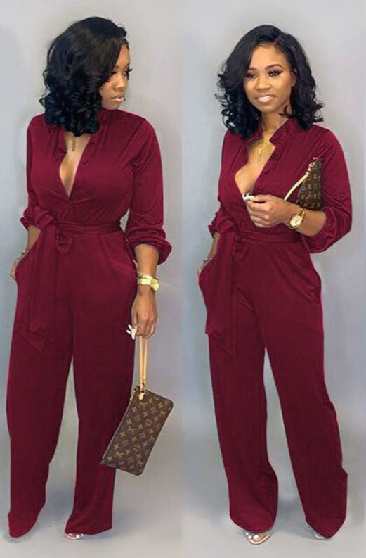 Stylish Long Sleeve Jumpsuit - Nola-Bordeauxrood-S-The Livary
