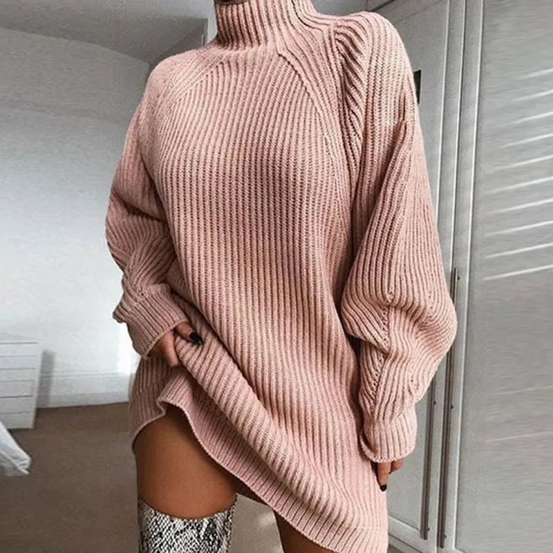 Comfortable Turtleneck Dress - Celeste-Beige-S-The Livary