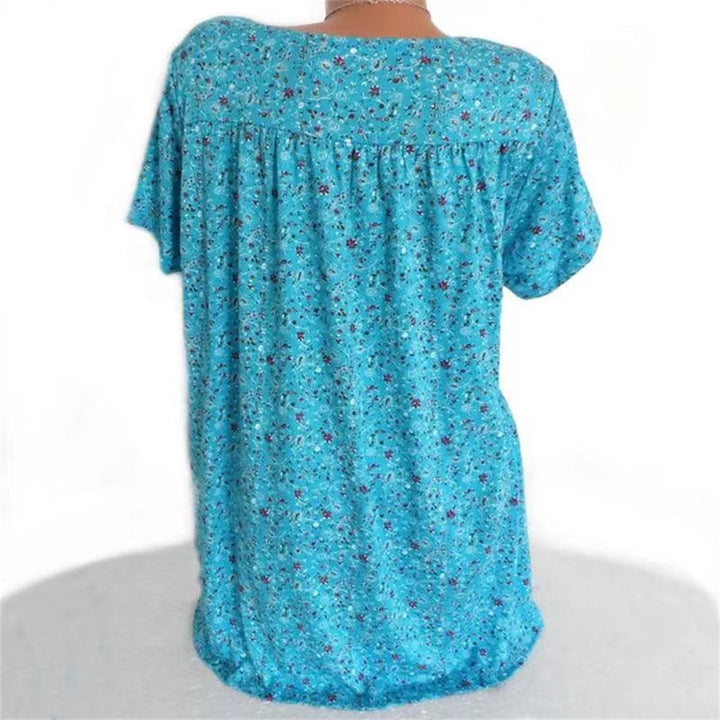 Ladies Boho Summer Blouse with Floral Print - Celeste-Beige-S-The Livary