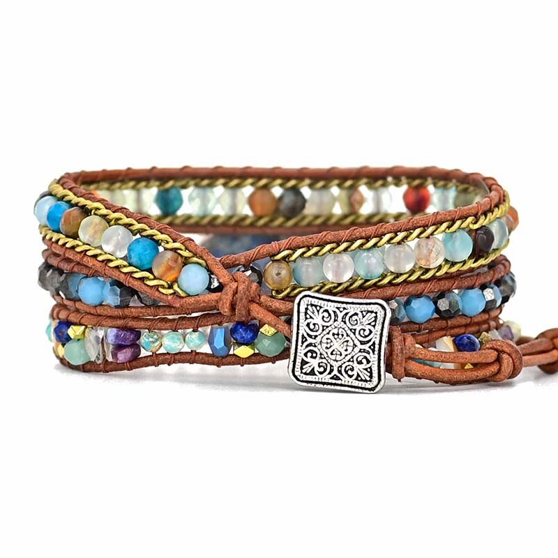 Blue Hamsa Turquoise Wrap Bracelet - Soraya-The Livary
